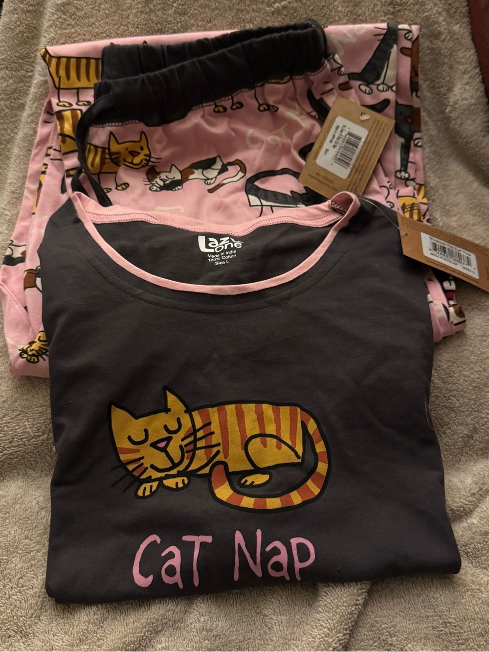 Lazy One Black & Pink 'Cat Nap' Pajama Set